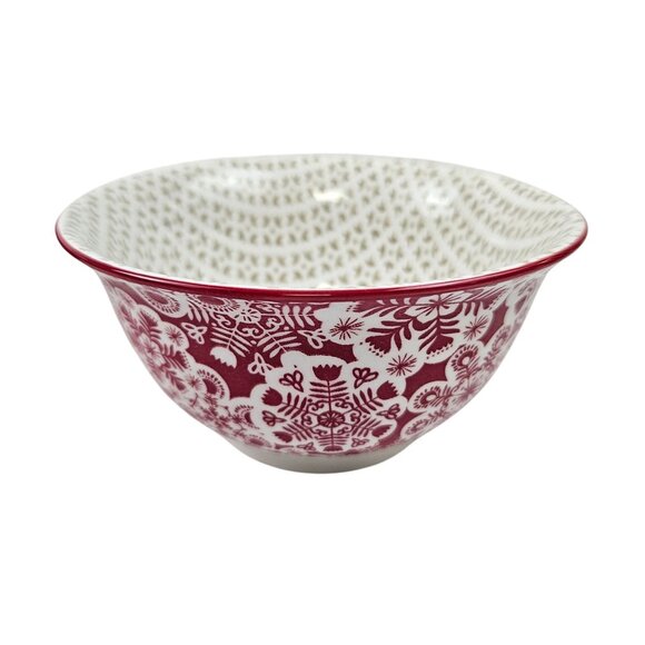 Hallmark Red Ceramic Bowls Floral Design 6 in Diameter Set Of 2 Christmas - Picture 9 of 10